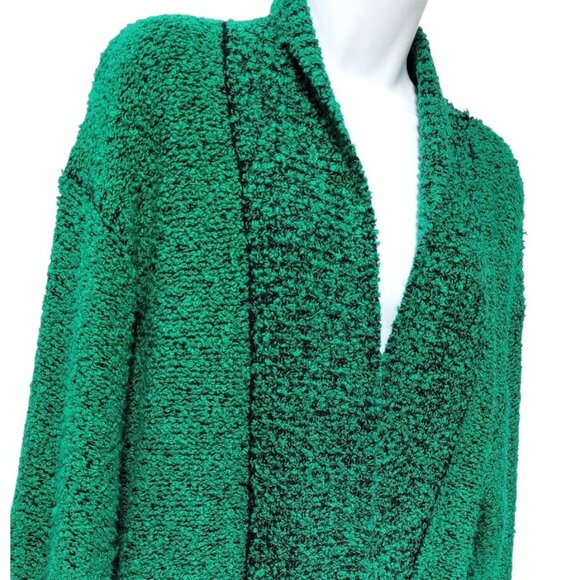 VTG Y2K Green Chunky Cardigan Sweater S Double Breasted V-Neck Oversized Pockets - Picture 14 of 16